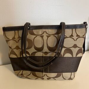 Coach Tan and Brown Signature Shoulder Bag